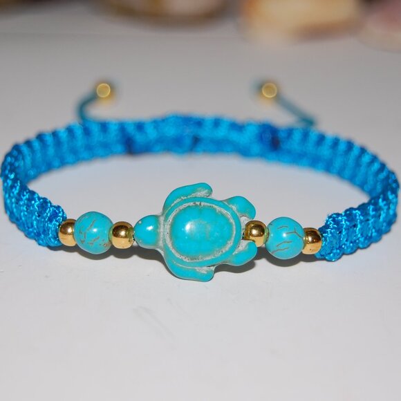 Turtle Bracelet,Braided Bracelet,Blue Turtle Bracelet,Good Wishes Bracelet - Picture 1 of 3